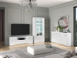 Zestaw Glamour Szafa 08 + Komoda 02 + RTV 03 - Biały Połysk / Biały