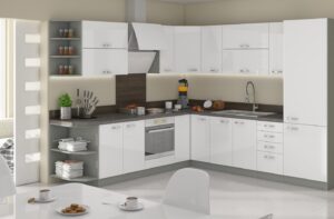 Meble Kuchenne Karmen Bianka Grey Wysoki Połysk + Blaty