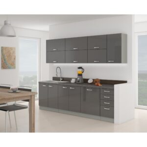 Meble Kuchenne Grey Wysoki Połysk Zestaw 260 cm - Lempert