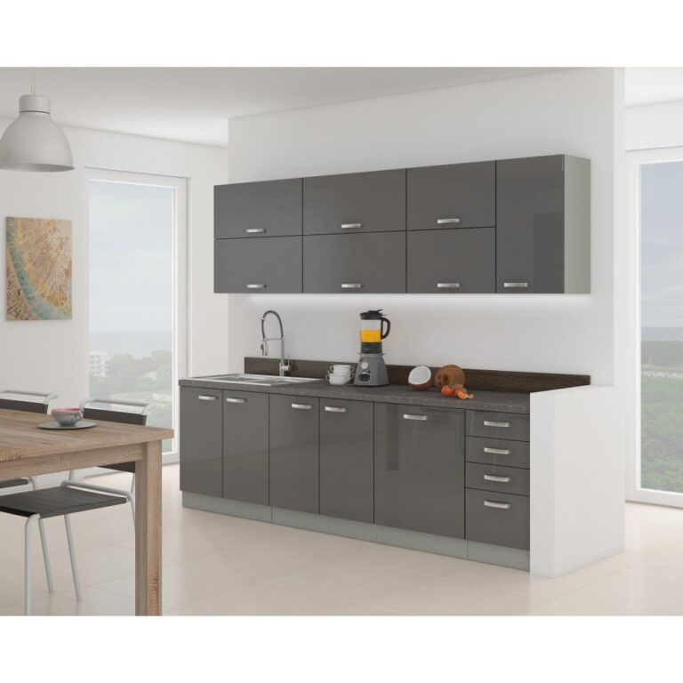 Meble Kuchenne Grey Wysoki Połysk Zestaw 260 cm - Lempert