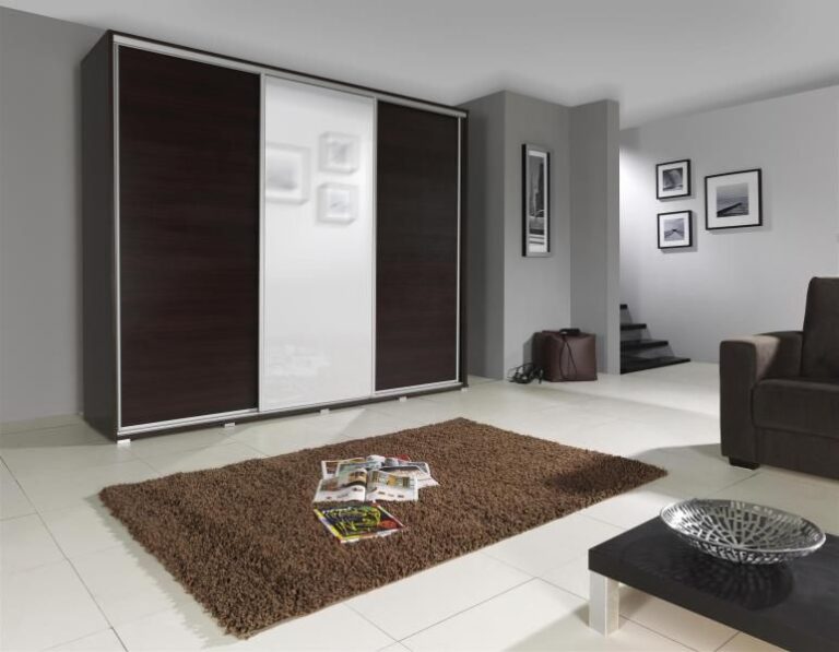 Szafa przesuwna Silver 255 cm z lustrem - Kasztan Wenge - Maridex