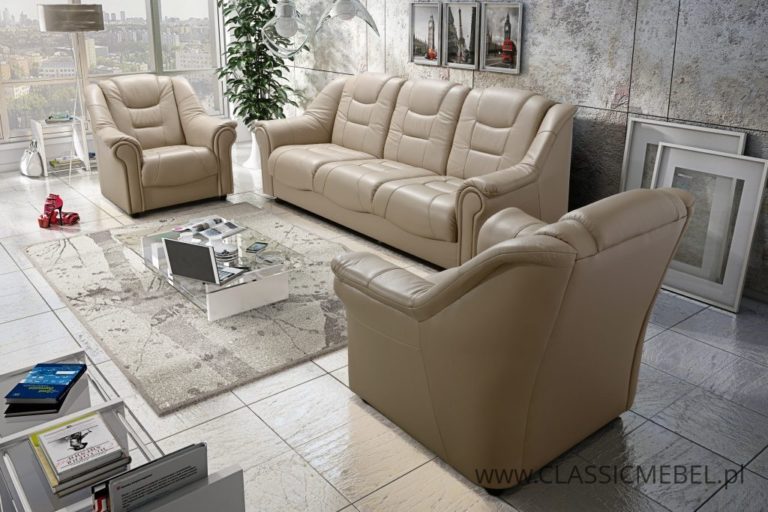 Stylowy zestaw Milano 3 + 1 + 1 – skóra naturalna + funkcja spania + pojemnik na pościel