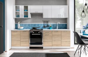 Meble Kuchenne Max Biały Połysk + Sonoma Jasna 2,6 m