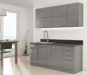Meble Kuchenne Grey Wysoki Połysk Zestaw 180 cm - Lempert