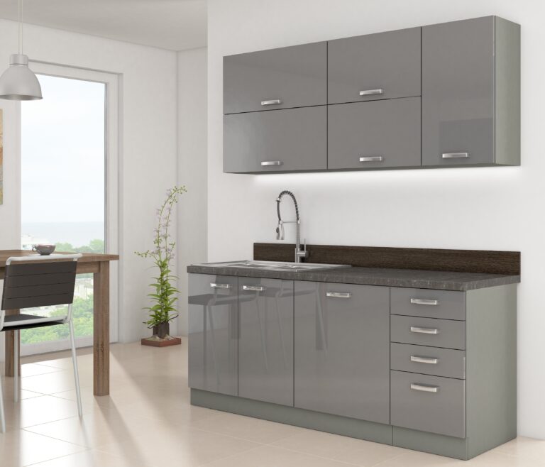 Meble Kuchenne Grey Wysoki Połysk Zestaw 180 cm + Blat - Lempert