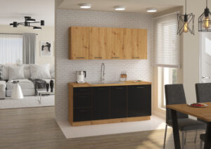 Meble Kuchenne Modena Czarny Laminat/Dąb Artisan 180 cm