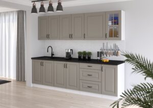 Meble Szafki Kuchenne W Stylu Skandynawskim Stilo Clay Grey / Biały 260 cm + Blat - Lempert
