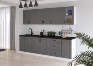 Meble Szafki Kuchenne W Stylu Skandynawskim Stilo Dust Grey / Biały 260 cm + Blat - Lempert