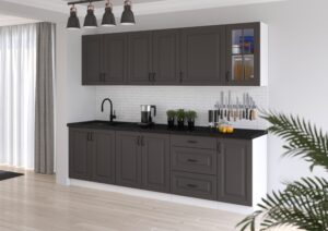 Meble Szafki Kuchenne W Stylu Skandynawskim Stilo Grafit / Biały 260 cm + Blat - Lempert