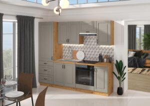 Meble Kuchenne Stilo Clay Grey / Dąb Artisan + Blaty - Zestaw Dla Klienta