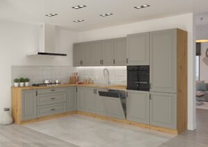 Meble Szafki Kuchenne Stilo W Stylu Skandynawskim Clay Grey Ramka / Dąb Artisan + Blaty - Lempert