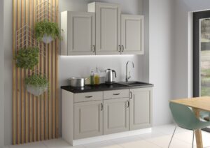 Meble Szafki Kuchenne W Stylu Skandynawskim Stilo 150 cm Clay Grey Ramka / Biały + Blat - Lempert