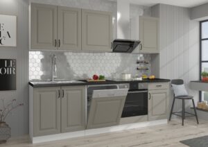 Meble Szafki Kuchenne W Stylu Skandynawskim Stilo Clay Grey Ramka / Biały + Blat - Lempert
