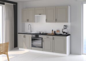 Meble Szafki Kuchenne W Stylu Skandynawskim Stilo 250 cm Clay Grey / Biały + Blat - Lempert