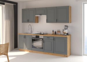 Meble Szafki Kuchenne W Stylu Skandynawskim Stilo 250 cm Dust Grey / Dąb Artisan + Blat - Lempert