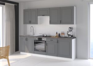 Meble Szafki Kuchenne W Stylu Skandynawskim Stilo 250 cm Dust Grey / Biały + Blat - Lempert