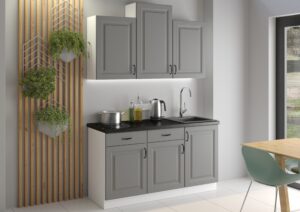 Meble Szafki Kuchenne W Stylu Skandynawskim Stilo 150 cm Dust Grey Ramka / Biały + Blat - Lempert