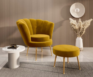 Fotel Shell Muszelka Glamour + Podnóżek Tkanina Magic Velvet