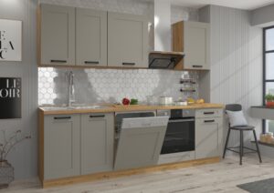 Meble Szafki Kuchenne W Stylu Skandynawskim Luna Ramka Clay Grey/ Dąb Artisan 250 cm - Lempert