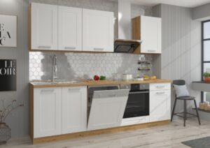 Meble Szafki Kuchenne W Stylu Skandynawskim Luna Ramka Biały/ Dąb Artisan 250 cm - Lempert