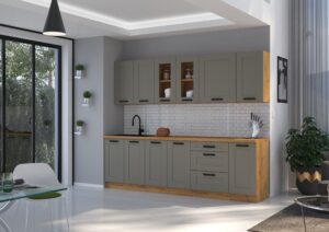 Meble Szafki Kuchenne W Stylu Skandynawskim Luna Ramka Clay Grey / Dąb Artisan 260 cm - Lempert
