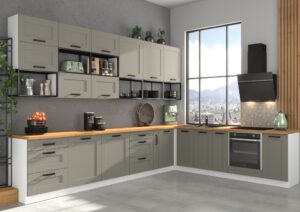 Meble Szafki Kuchenne Luna Ramka Clay Grey White + Półki Loft