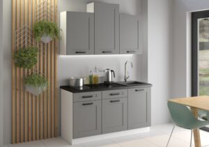 Meble Szafki Kuchenne W Stylu Skandynawskim Luna 150 cm Ramka Dust Grey/ Biały - Lempert
