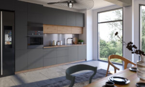 Meble Szafki Kuchenne Langen Grey Mat/Dąb Artisan 340 cm + Blat 240 cm