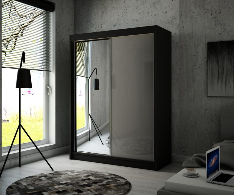 Szafa Przesuwna Velis Lustro 150 cm Czarny/Lakobel Szary - Arton