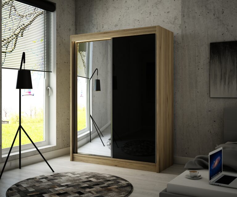Szafa Przesuwna Velis Lustro 120 cm Dąb Craft Złoty/Lakobel Czarny - Arton