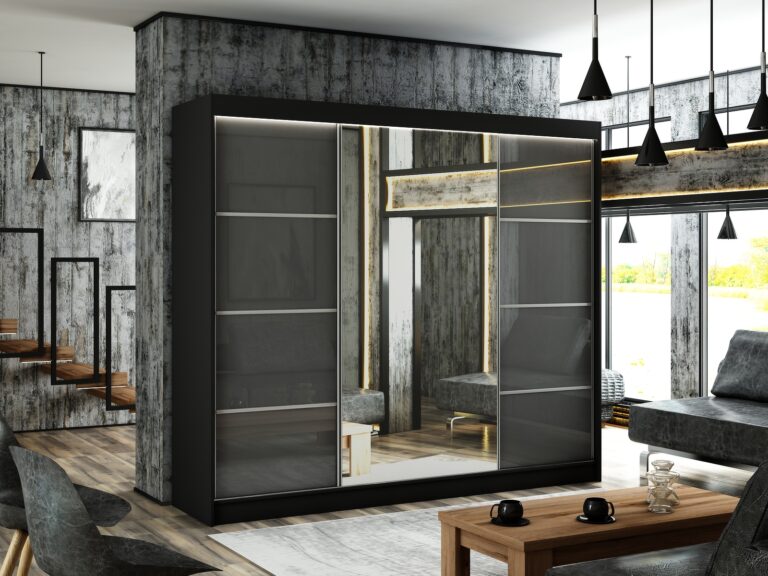 Szafa Przesuwna Velis III Lustro 250 cm Czarny/Lakobel Szary - Arton
