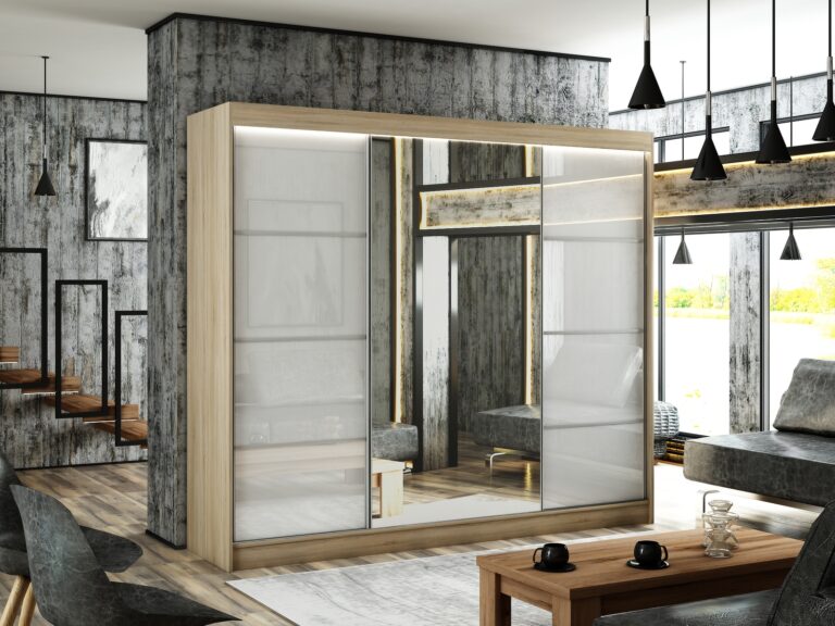 Szafa Przesuwna Velis III Lustro 250 cm Dąb Sonoma/Lakobel Biały - Arton