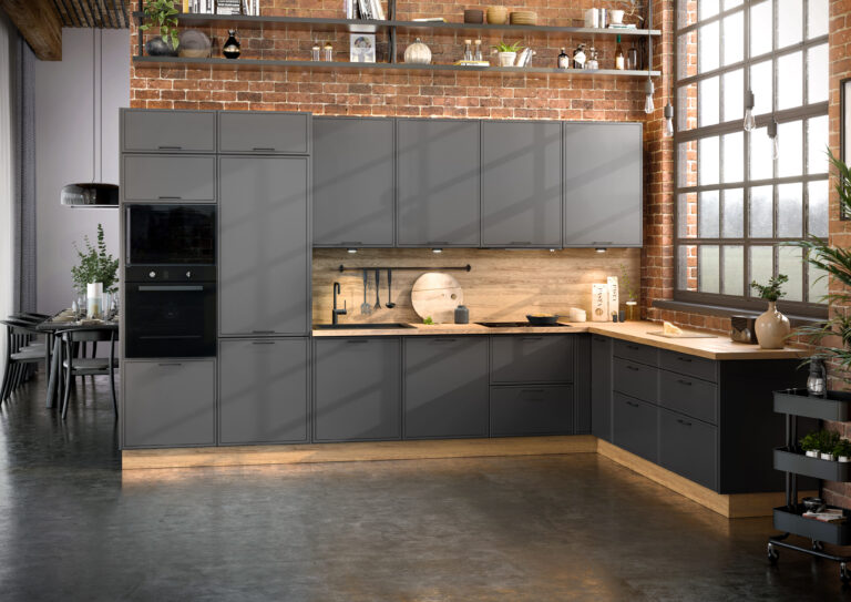Meble Kuchenne KamMono F8 Bazalt Mat Narożne 370 cm x 250 cm