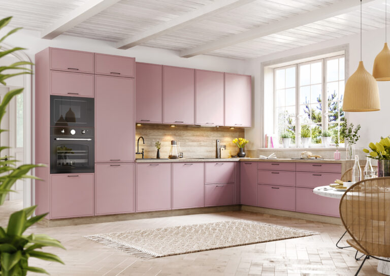 Meble Kuchenne KamMono F8 Różowe Mat Narożne 370 cm x 250 cm