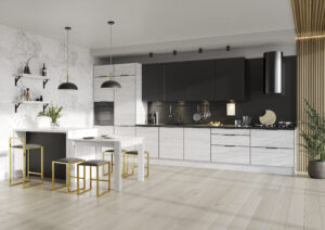 Meble Kuchenne KamMono K2 Sosna Andresen + P4 Czarny Super Mat 460 cm