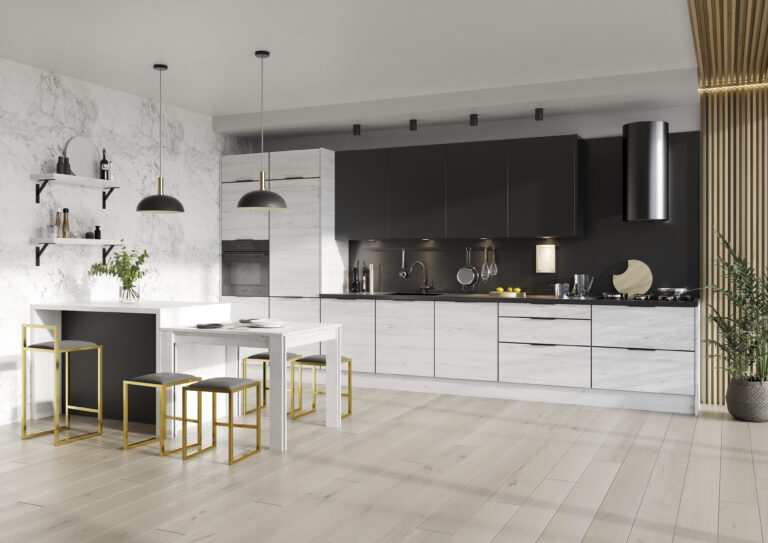 Meble Kuchenne KamMono K2 Sosna Andresen + P4 Czarny Super Mat 460 cm