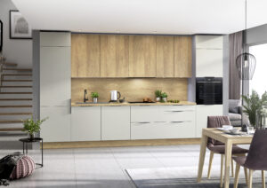 Meble Kuchenne KamMono M4 Beż Super Mat + P2 Dąb Hikora Naturalna 380 cm