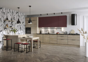 Meble Kuchenne KamMono K2 Dąb Szary + M4 Rustic Red Mat 460 cm