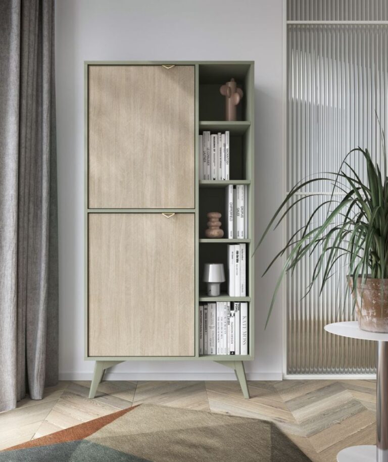 Regał z półkami Forest RG80 - fronty Jodełka Scandi- korpus Eukaliptus - Piaski