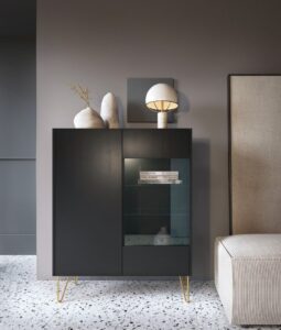 Witryna niska szklana Harmony WT97 - Czarny Grafit / Marmur Black - Piaski