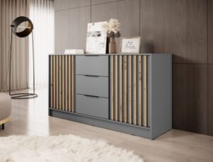 Komoda Nelly 3D z lamelami - Szara / Lamela Artisan - Piaski