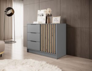 Komoda Nelly 2D z lamelami - Szara / Lamela Artisan - Piaski