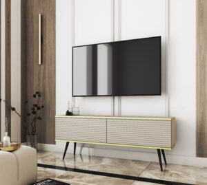 Szafka RTV na czarnych nóżkach Oro 135 cm MDF - Beżowa - Piaski