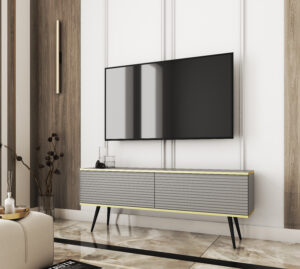 Szafka RTV na czarnych nóżkach Oro 135 cm MDF - Szara - Piaski