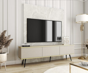 Szafka RTV na czarnych nóżkach Oro 175 cm - MDF - Beżowa - Piaski