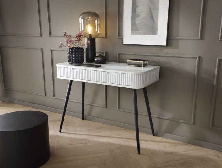 Toaletka na czarnych nóżkach Zova T103 cm - MDF - Biała - Piaski