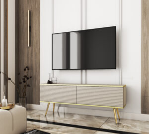 Szafka RTV na złotych nóżkach Oro 135 cm MDF - Beżowa - Piaski