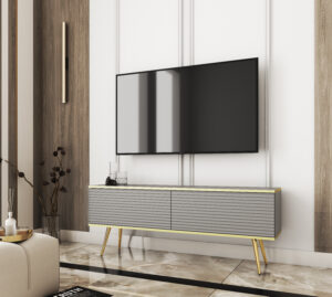 Szafka RTV na złotych nóżkach Oro 135 cm MDF - Szara - Piaski