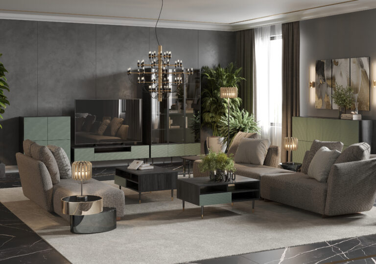 Elegancki zestaw mebli do salonu Imperial - Pistacjowa Zieleń - Maridex