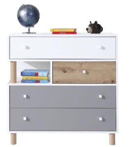 Komoda Faro FR11 - Biały Lux / Dąb Artisan / Szary